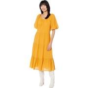 欧美mangobiel-h连衣裙女式橘黄色，短袖时尚长裙