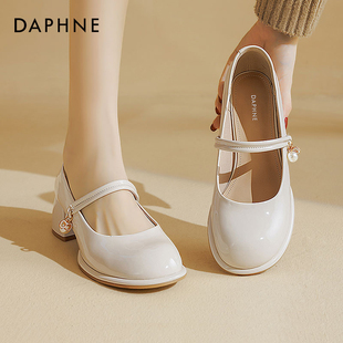 达芙妮法式玛丽珍女鞋，小皮鞋2024夏季白色，高跟凉鞋女厚底单鞋
