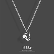 银色镂空小猫项链吊坠饰品，钛钢个性链蛇骨短款链，男女气质冷淡风潮