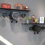 美式复古铁艺大号飞机钟创意(钟创意)墙面装饰挂钟，飞机模型创意置物架壁饰