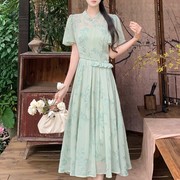 新中式国风少女年轻款，改良旗袍裙夏季大码高级感蝙蝠袖雪纺连衣裙