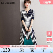 拉夏贝尔/La Chapelle慵懒随性时髦休闲复古条纹短袖连衣裙裙子