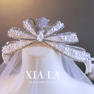 夏拉甜美创意蝴蝶结，公主新娘婚礼王冠跟妆婚纱，写真配饰品