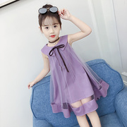 女童连衣裙夏装2024儿童网红裙子紫色洋气女孩，公主裙纱裙
