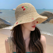 韩版夏季草编渔夫帽子女，防晒海边度假沙滩，大檐遮遮阳太阳草帽子