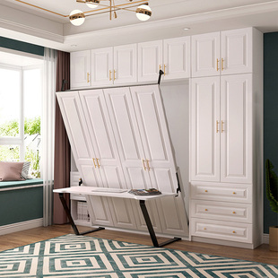 墨菲床现代简欧一体式书桌书柜隐形床组合家用折叠床带衣柜壁床