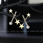 五角星珍珠X字母耳钉小众设计感个性耳环女2023925银耳饰