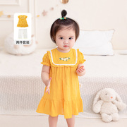 黄色纯棉纱布透气婴儿，夏季小童裙衫打底裤两件套装女宝宝田园
