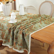 复古美式加厚棉麻布艺桌布民族风提花餐桌布油画感茶几长方形
