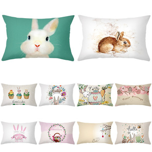 复活节兔子印花系列桃皮绒腰枕套家居装饰品沙发靠枕套
