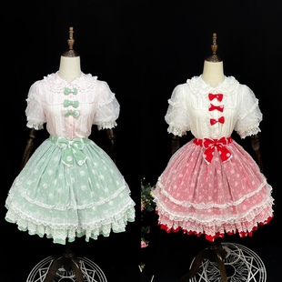 波板糖原创lolita洋装，娃娃领纯棉短袖内搭甜美可爱衬衫sk半裙