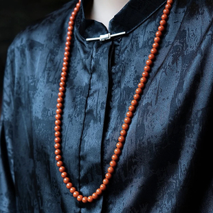 新中式天然石南红玛瑙项链，长款吊坠链新年高级感原创毛衣链108颗