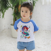 女童韩版休闲短袖T恤 小美人鱼夏装儿童打底衫卡通圆领上衣潮