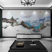 现代中式抽象水墨沙发书房客厅影视墙布定制电视背景墙壁纸壁画