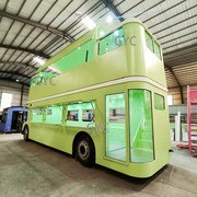 牛油果绿复古双层巴士二楼上翻盖售卖观景窗口8米大型车模型制作