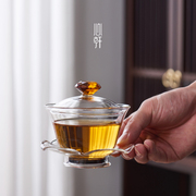 玻璃盖碗茶杯单个三才，敬茶泡茶碗带盖家用大号加厚透明耐热不烫手