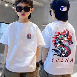 男童纯棉女童短袖恤国潮T恤中大童夏季中国夏装儿童半袖上衣