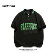 veaffor美式潮牌短袖t恤宽松男女情侣棒球服polo衫，夏季中性bf上衣