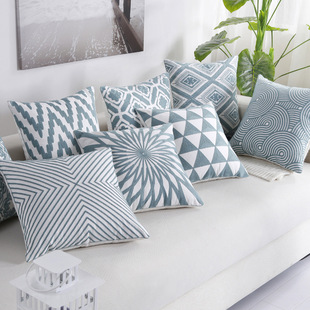 美式奢华纯棉刺绣抱枕套不含芯正方形北欧抱枕靠垫客厅沙发靠枕