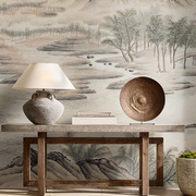 艺速 新中式无纺布壁纸 客厅沙发背景墙纸 定制古典壁画 山光水色