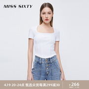 补单misssixty鱼骨，t恤女修身显瘦短袖，法式上衣方领y2k