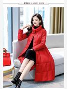斗篷a字版羽绒服女中长款2020年时尚，韩版宽松红色，立领白鸭绒(白鸭绒)