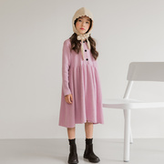 2020秋冬韩版童装女童长袖毛衣裙(毛，衣裙)中大童，娃娃领毛织拼接衬衣裙