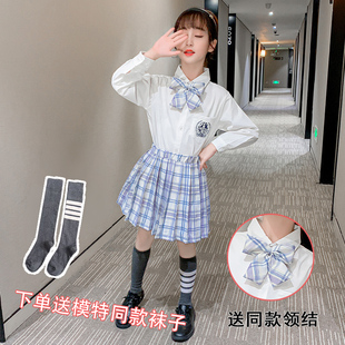 女童jk制服套装，2024春秋学院风中大童女长短袖衬衫短裙两件套