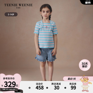 teenieweeniekids小熊童装，24夏季女童海军风，清新条纹短袖t恤