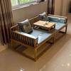 新中式实木罗汉床榆木3米沙发床客厅茶桌椅组合小户型推拉伸缩床