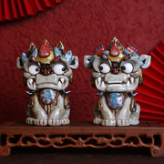 陶瓷狮子摆件一对可爱中式摆件客厅中国风国朝结婚礼物送新人