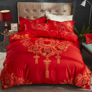 婚庆四件套全棉纯棉结婚床上用品婚被大红色，婚嫁套件春秋婚房床品