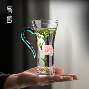 绿茶杯女士个人专用玻璃杯高颜值透明女神杯水晶杯子办公室泡花茶