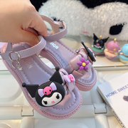 女童紫色凉鞋2024夏季女款儿童女宝百搭公主鞋子夏天外出洋气