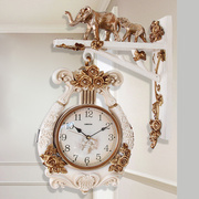 欧式双面钟客厅(钟客厅，)静音家用装饰两面挂钟，个性艺术石英钟墙面钟表创意