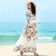 春夏东南亚旅游长裙波西米亚沙滩裙印花度假连衣裙跨境女装基本款