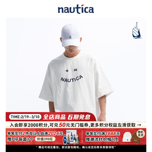 nautica白帆 日系中性纯棉logo圆领短袖T恤TW4112