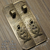 仿古铜锁中式拉手 双开柜门纯铜拉手山水直条拉手配铜锁头铜配件