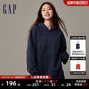 gap男女装冬季logo碳素软磨抓绒连帽衫，加厚情侣装运动卫衣841193