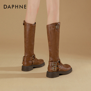 达芙妮棕色靴子女长筒靴，2024春夏季西部牛仔，靴高筒长靴骑士靴