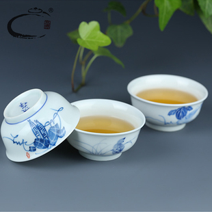 贵和祥青花瓷功夫茶杯景德镇陶瓷品茗杯手绘白瓷茶具葫芦