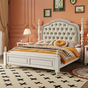 美式白色实木床软包双人床婚床家具复古床高箱欧式原木大床轻奢