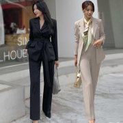 西装套装女韩版时尚气质修身OL职业系带西服外套+长裤两件套
