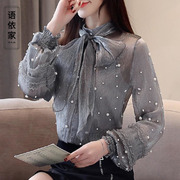 雪纺衬衫女长袖2019秋装韩版时尚洋气气质显瘦很仙的蕾丝上衣