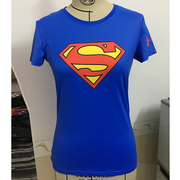 蓝色超人短袖夏马拉松运动服男女紧身修身健身T恤透气吸汗速干衣