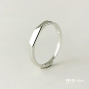 免费刻字925纯银，切面菱形开口戒指日韩男女，情侣一对指环