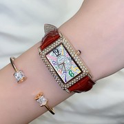 长方形镶钻手表女士气质时尚字小表盘风真皮表带石英钢带国产腕表