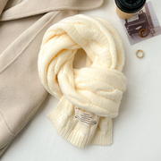 纯米色奶白色短款围巾韩版百搭男女学生，秋冬季儿童针织毛线小围脖