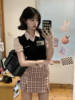 辣妹格子收腰学院风夏季韩系制服套装女 马甲衬衫裙子三件套