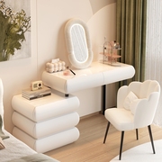 实木岩板梳妆台卧室现代简约小型迷你奶油风化妆桌收纳柜一体